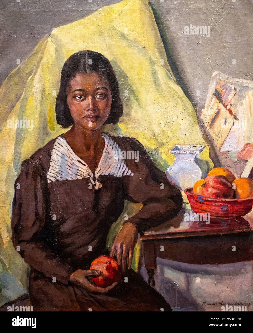 Laura Wheeler Waring Gemälde namens Girl with Granatapfel aus dem Jahr 1940 Stockfoto