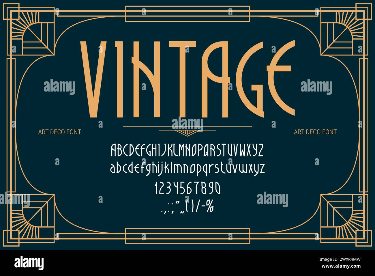 Art déco-Schriftart, romantische Retro-Schriftart und Jugendstilart, Vektor-elegantes englisches Alphabet. Klassische Vintage-Schriftart im Retro-Stil oder luxuriöse Premium-Schriftzeichen, klassische Typografie im Art-Deco-Stil Stock Vektor