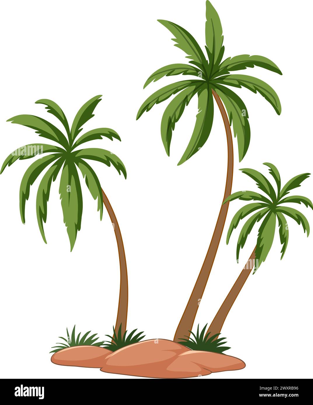 Drei Palmen auf einer kleinen Sandinsel. Stock Vektor