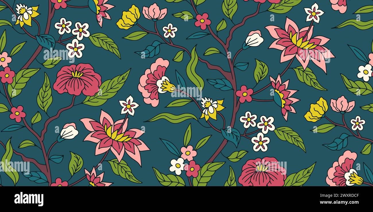 Nahtloses Muster mit handgezeichneten rosafarbenen Chinoiserie-Motiven Stock Vektor