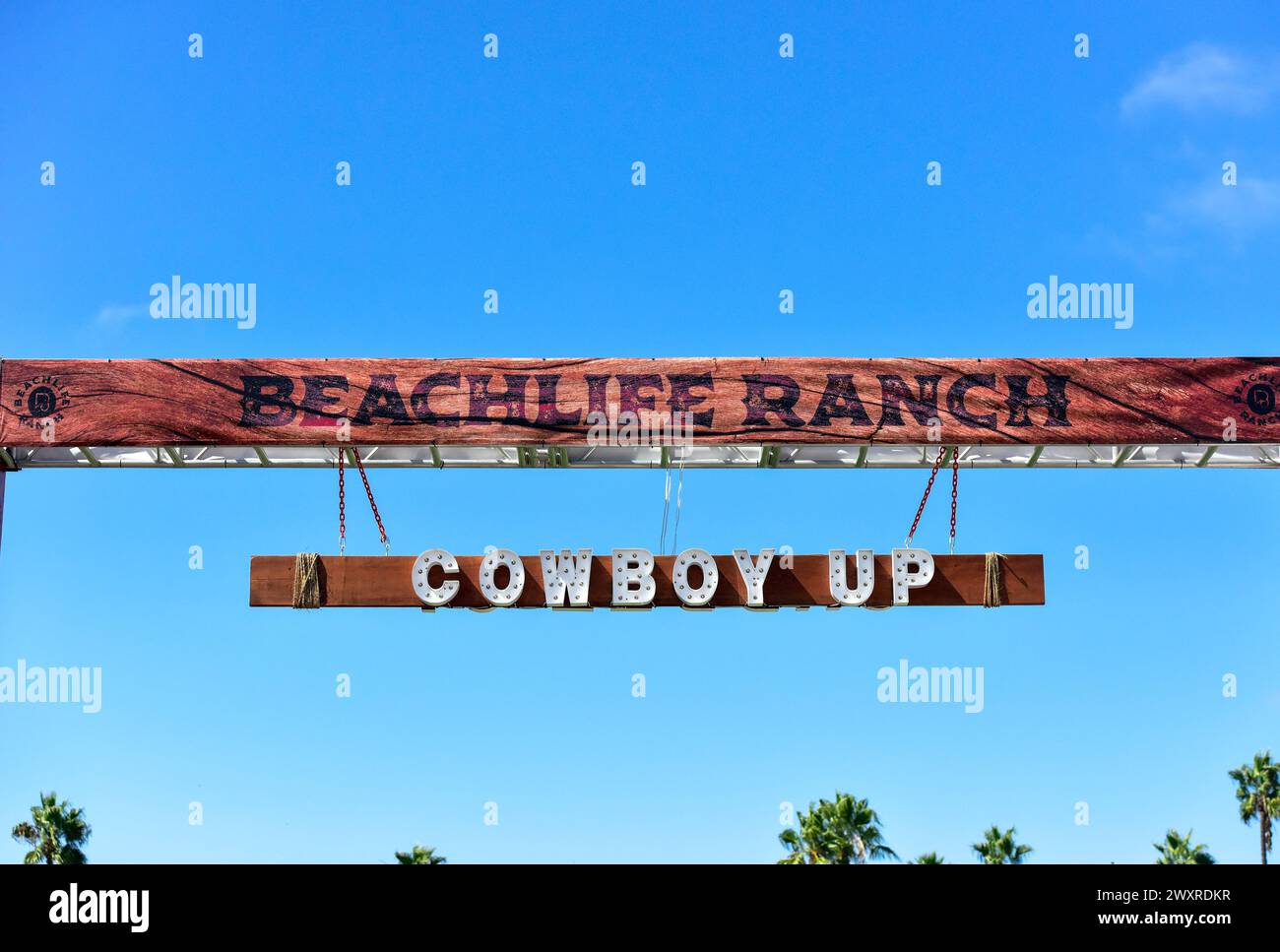 Das BeachLife Ranch Schild, wenn Sie das Festival betreten Stockfoto