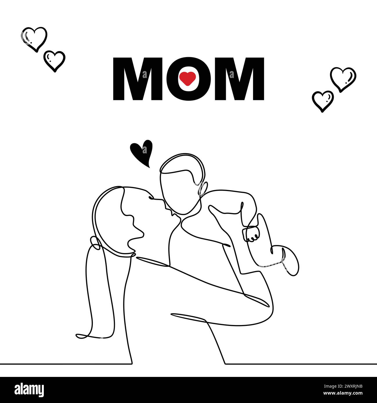 Happy Mother's Day eine Zeile minimalistische Stil Illustration, Mom Typografie Vektor Grußkarte Stock Vektor