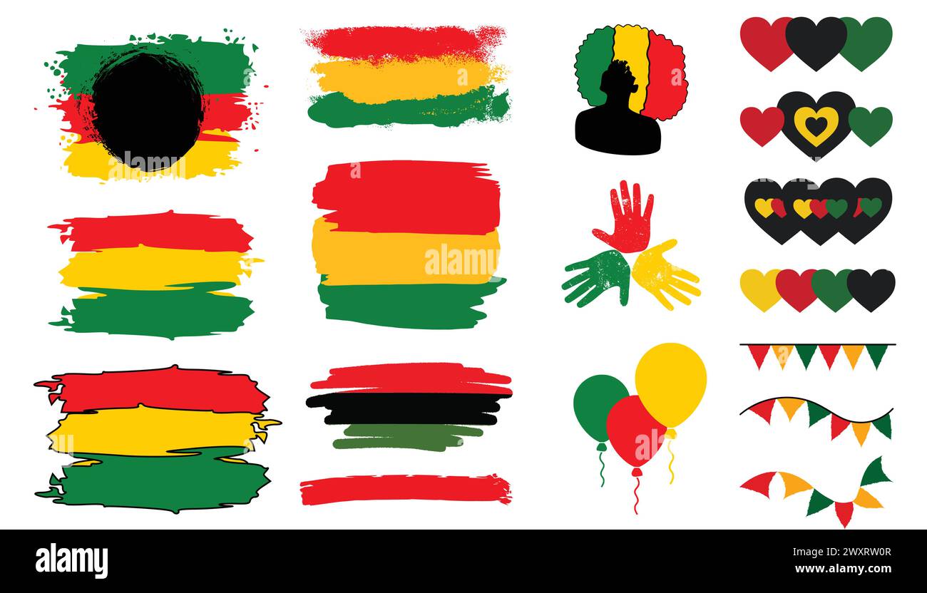 Black History Month, Juneteenth Paint Brush, Pinsel Banner, Herz, Hand und Ballon Illustration Stock Vektor