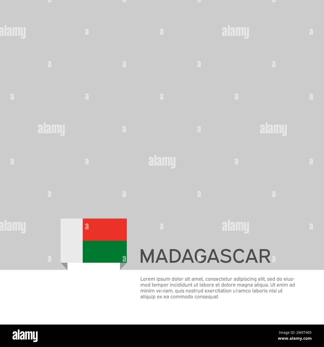 Hintergrund der Madagaskar-Flagge. Staatliches patriotisches madagaskar-Banner, Cover. Dokumentvorlage, Markierung auf weißem Hintergrund. Nationales Poster. Geschäftsbroschüre Stock Vektor