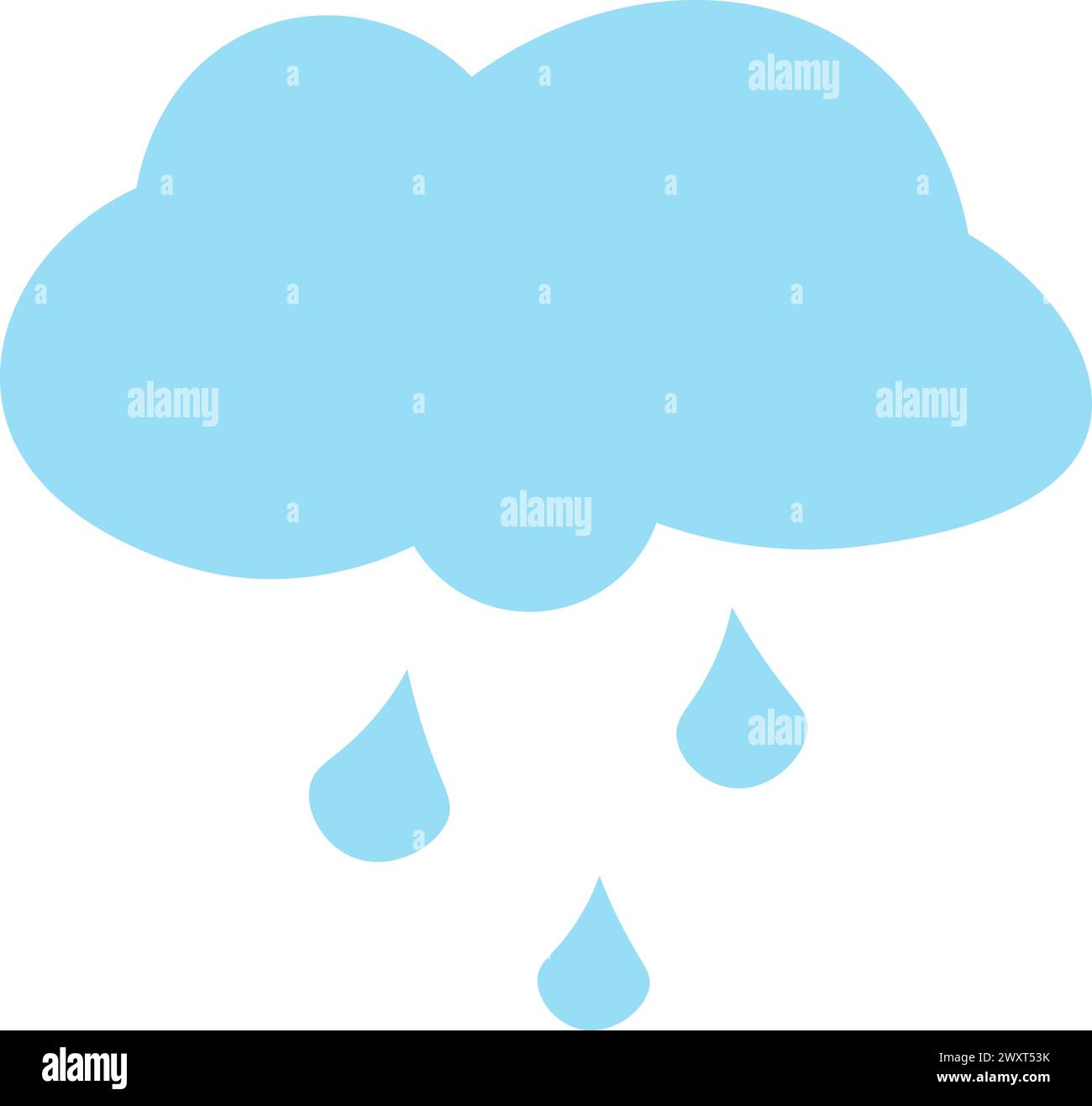 Warmer Frühlingsregen strömt aus hellblauer Wolke. Helle kindliche sorglose Illustration für die Gestaltung der festlichen Frühlingsfahne. Flache Hand gezeichnete Vektorelemen Stock Vektor
