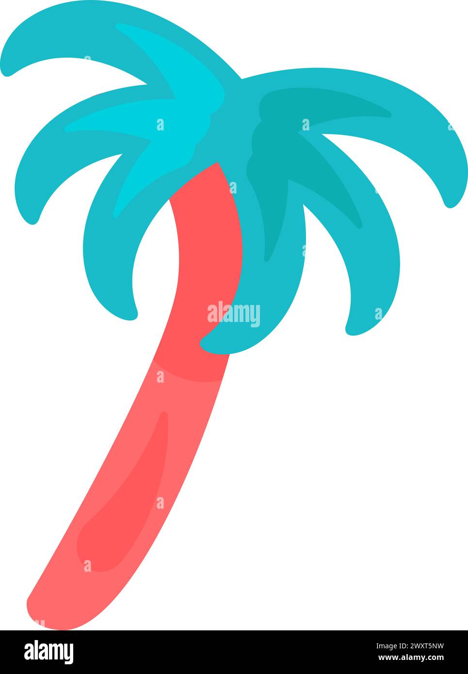 Spreitende Kokospalme mit breiter Krone. Tropische exotische Palme. Symbol für den Sommerurlaub. Einfacher flacher Karikaturvektor isoliert auf weißem Hintergrund Stock Vektor