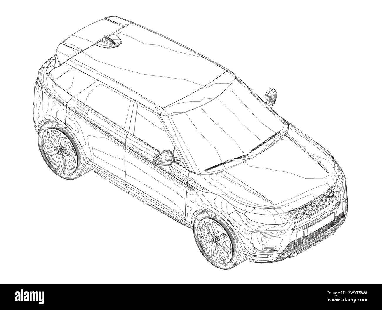 Moderne SUV-Fahrzeugkontur. Isometrische Ansicht des Kontur-Crossover-Fahrzeugs isoliert auf weißem Hintergrund. Vektor-Car-Vorlage für Branding, Werbung, Log Stock Vektor