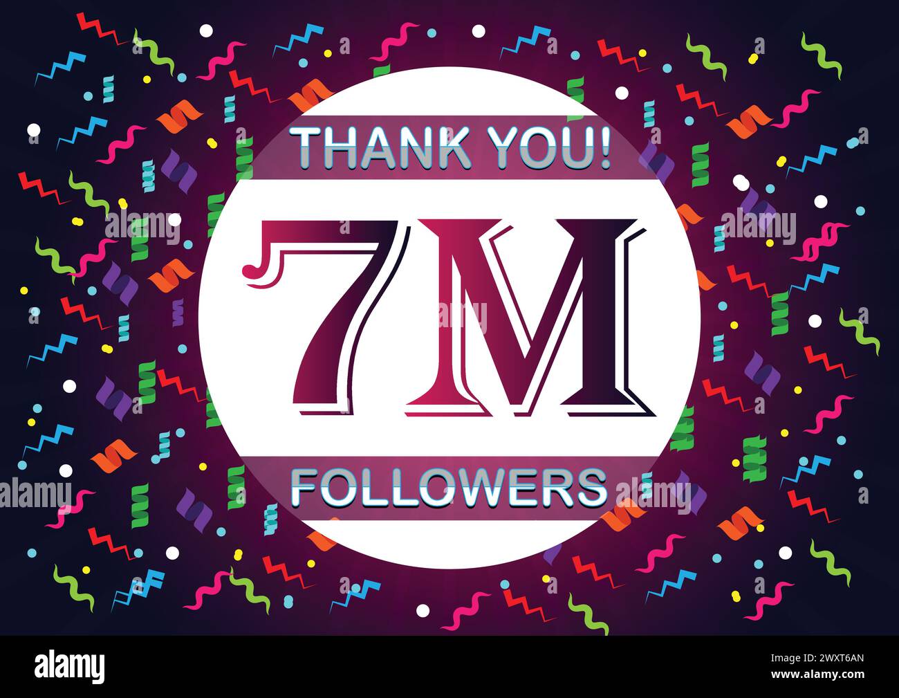 Danke 7 Millionen Follower, sieben Millionen Follower. Geeignet für Hintergrundvorlagen für Social-Media-Beiträge. Stock Vektor