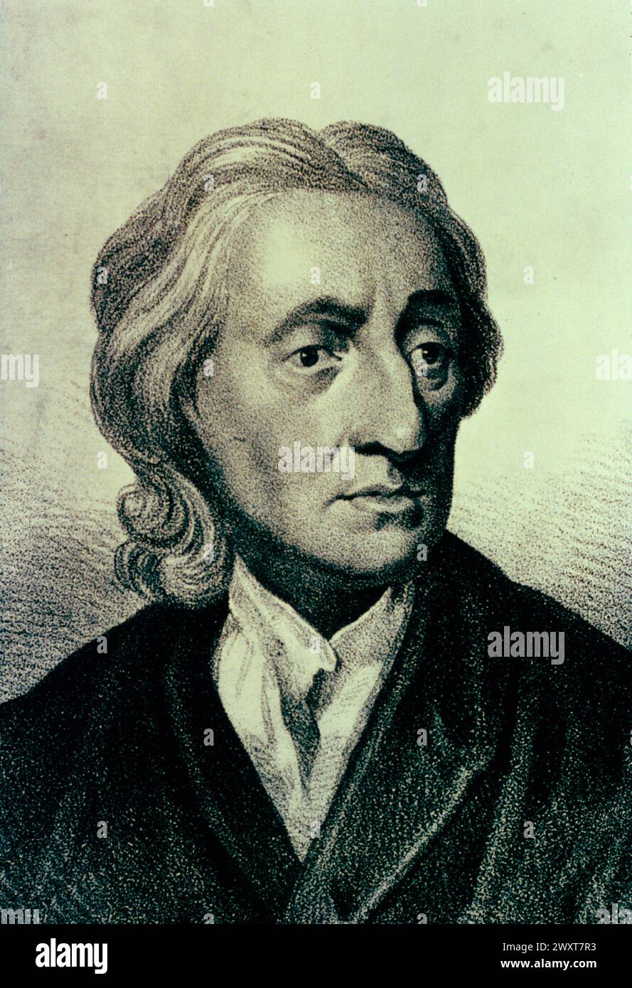 Porträt des englischen Philosophen und Politiktheoretikers John Locke, Illustration, 17. Jahrhundert Stockfoto
