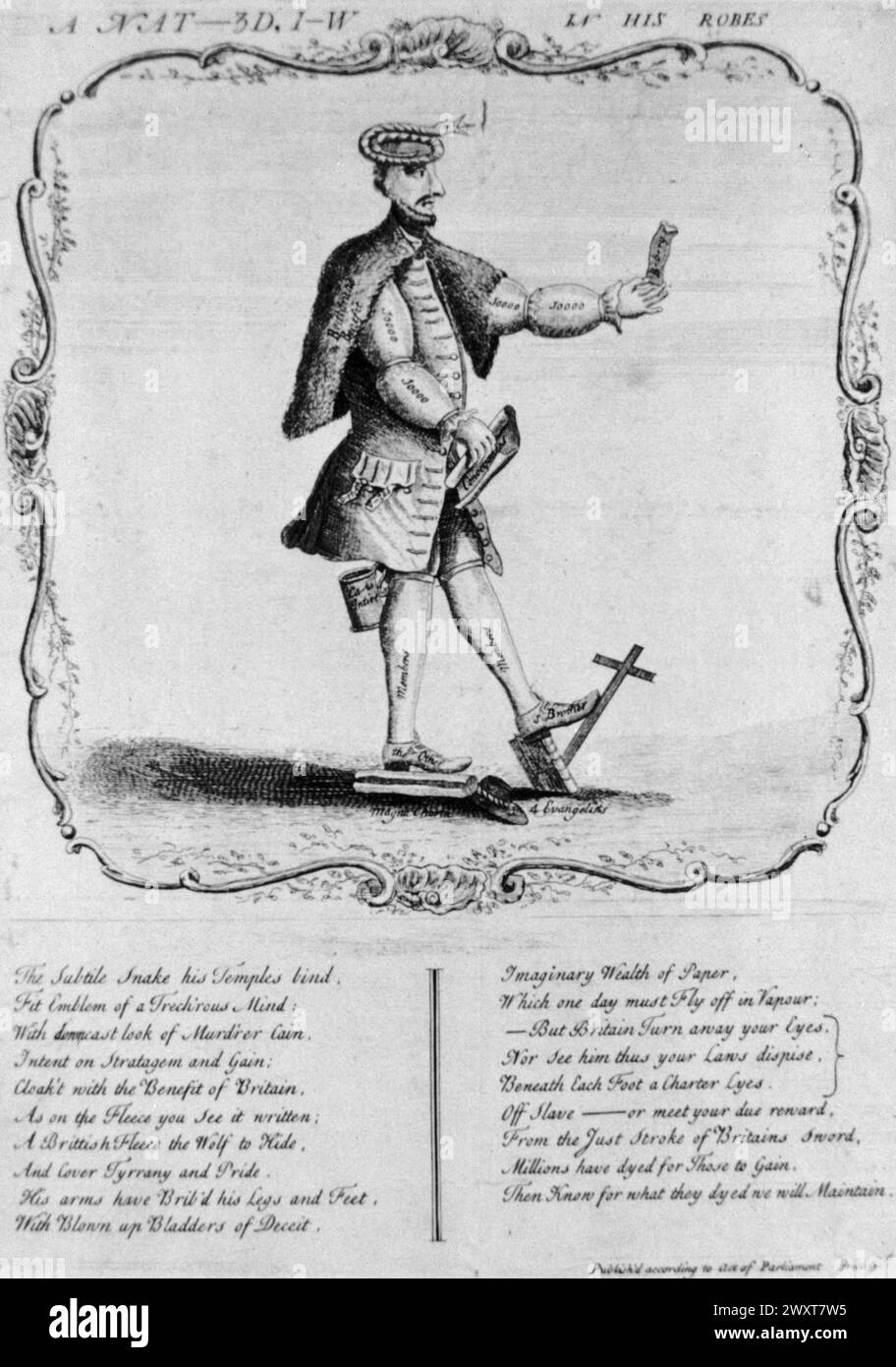 A Nat, englischer antisemitischer Zeichentrickfilm aus dem 18. Jahrhundert, 1753 Stockfoto