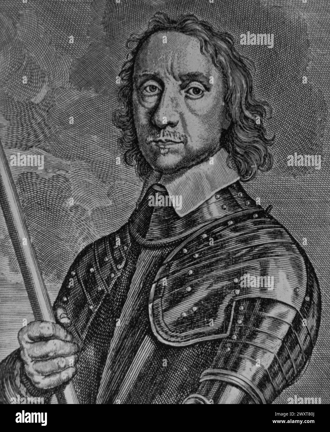 Porträt von Oliver Cromwell, Lord Protector of England, Stich nach einem Gemälde von Conrad Woumans, England 17. Jahrhundert Stockfoto