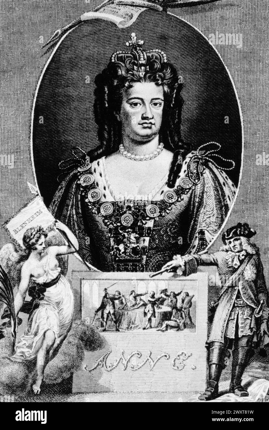Porträt von Königin Anne Stuart von England, Illustration, 18. Jahrhundert Stockfoto