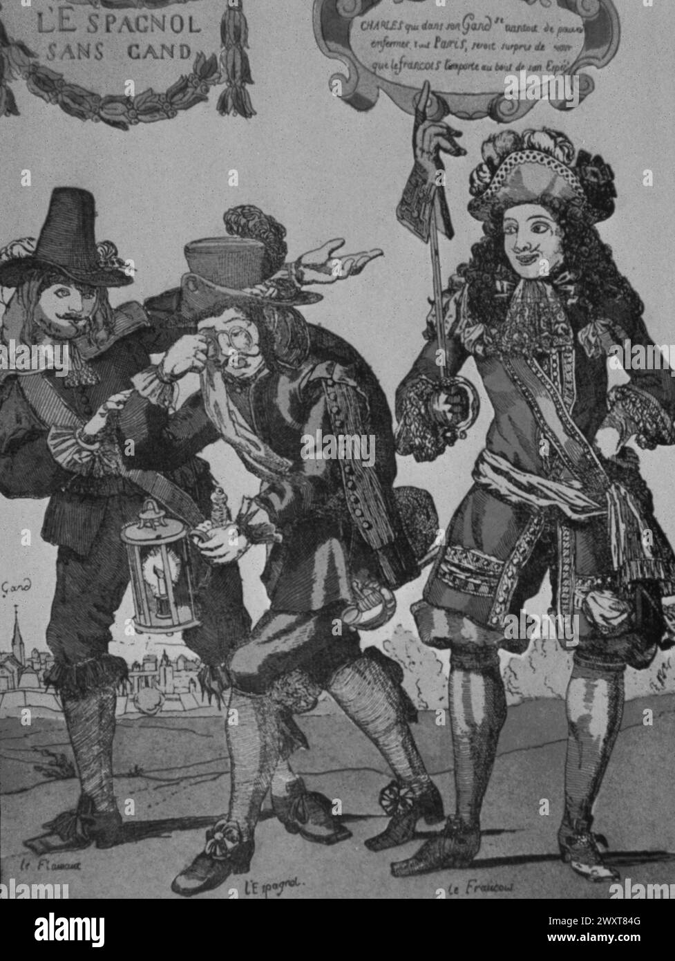 Cartoon über Spaniens Verlust von Gent an Frankreich im Jahr 1678 Stockfoto