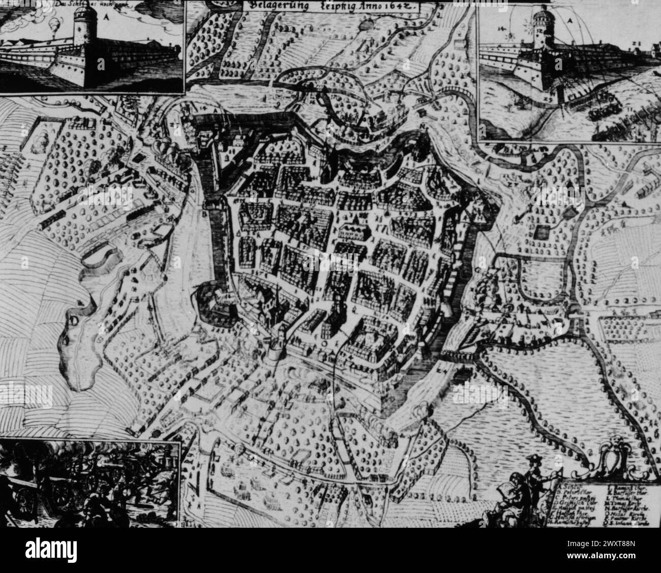 Der Dreißigjährige Krieg: Die Eroberung Leipzigs, Stich, 17. Jahrhundert Stockfoto