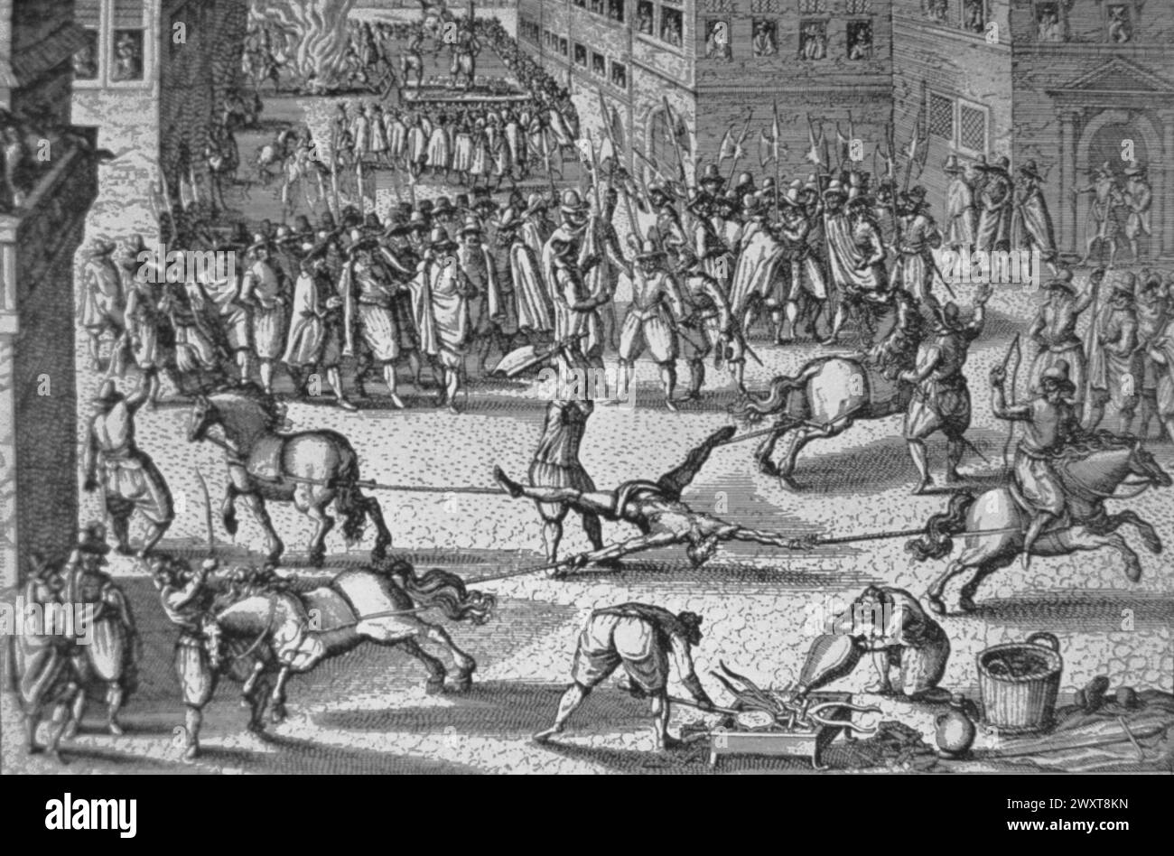 Die Hinrichtung des Regizids Ravaillac, Frankreich, Stich des flämischen Künstlers Frans Hogenberg, 16. Jahrhundert Stockfoto
