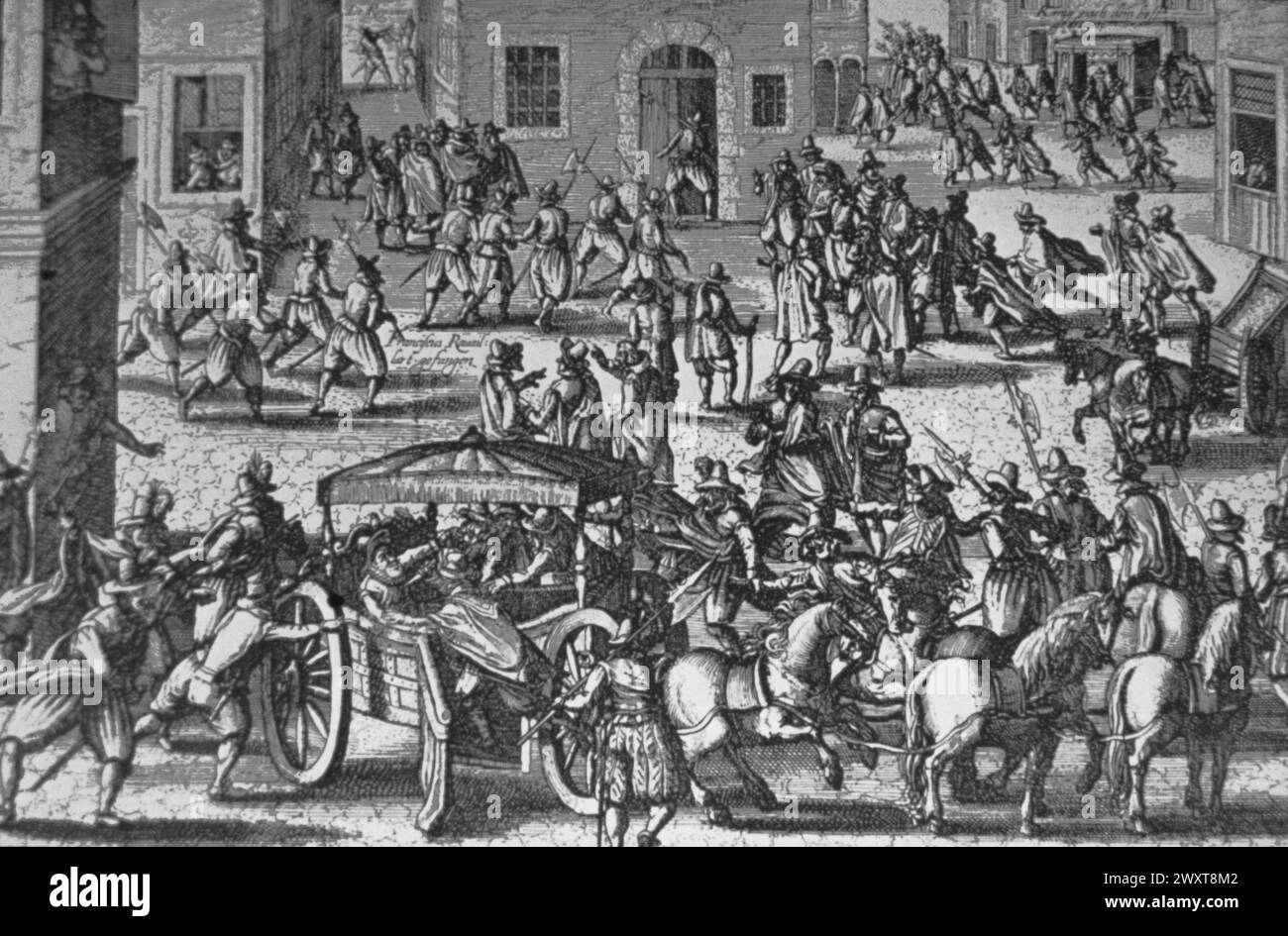 Die Ermordung König Heinrich IV. Durch Ravaillac, Frankreich, Stich des flämischen Künstlers Frans Hogenberg, 16. Jahrhundert Stockfoto