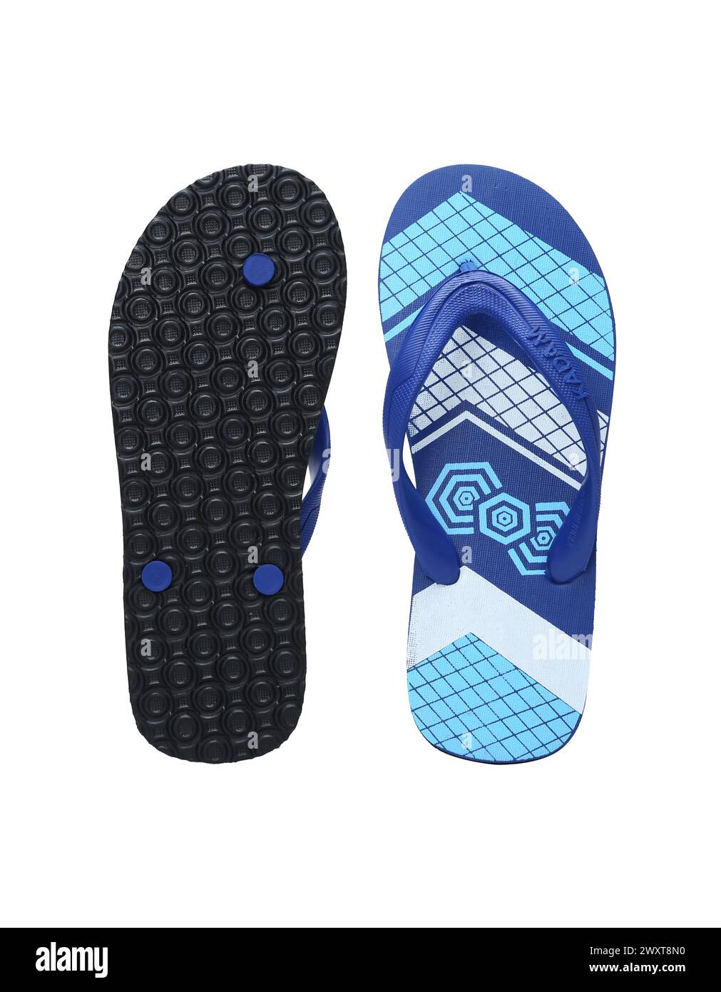 Weiße und rote eva-Flipflop-Vorderansicht hinten isoliert auf weißem Hintergrund Stockfoto