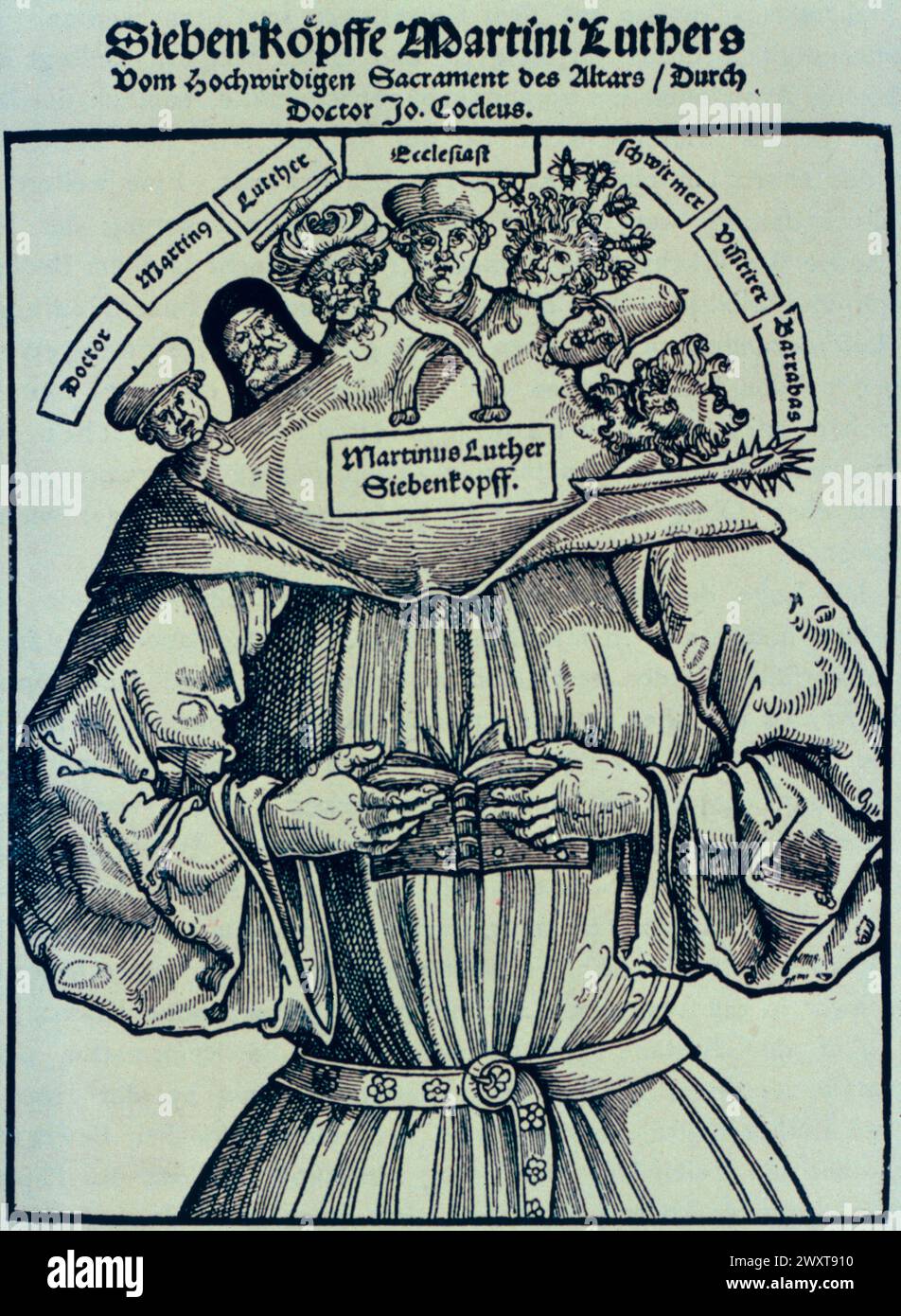 Deutsche Zeichentrickserie mit Martin Luther als vielköpfiges Monster, Illustration, 16. Jahrhundert Stockfoto