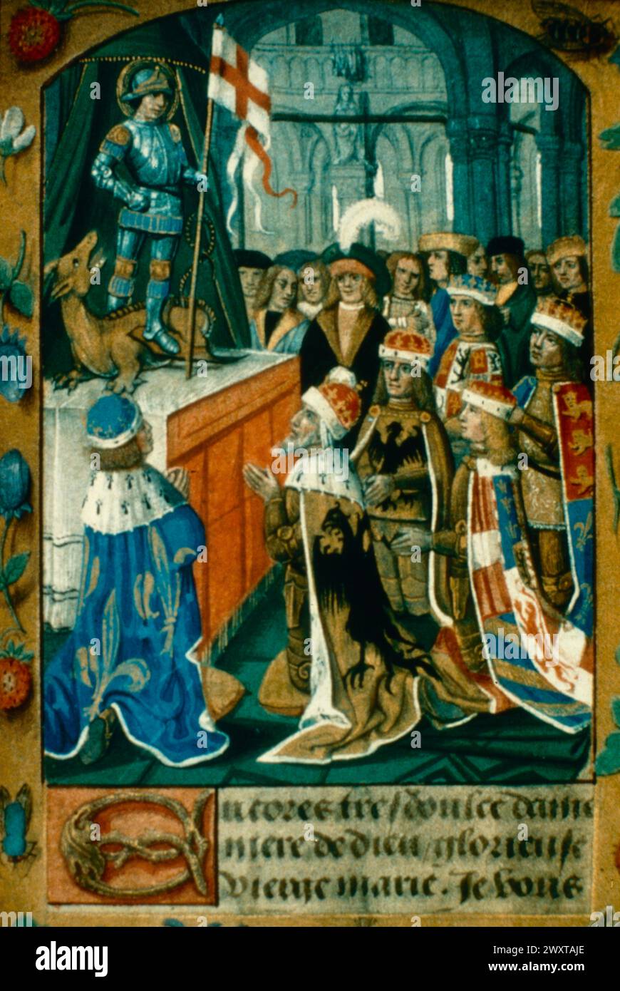 Die Könige Europas bei der Gründung des Ordens von St. George, 1469, Illustration aus Manuskript Stockfoto