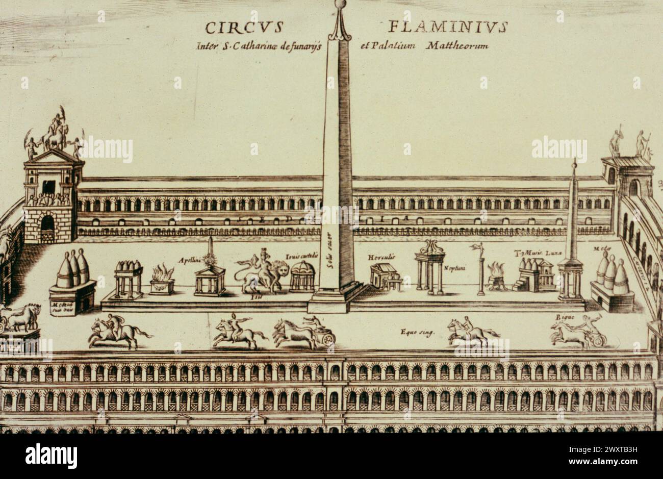 Rekonstruktion des Circus Flaminius, Rom 200 v. Chr., Stich Stockfoto