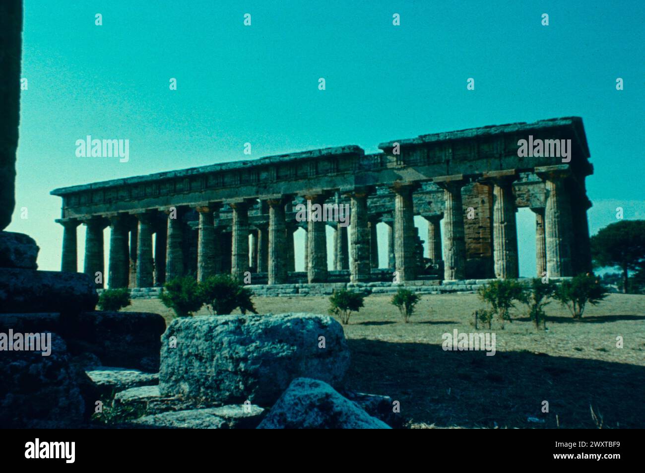 Blick auf den zweiten Tempel von Hera, Paestum, Italien 1980er Jahre Stockfoto