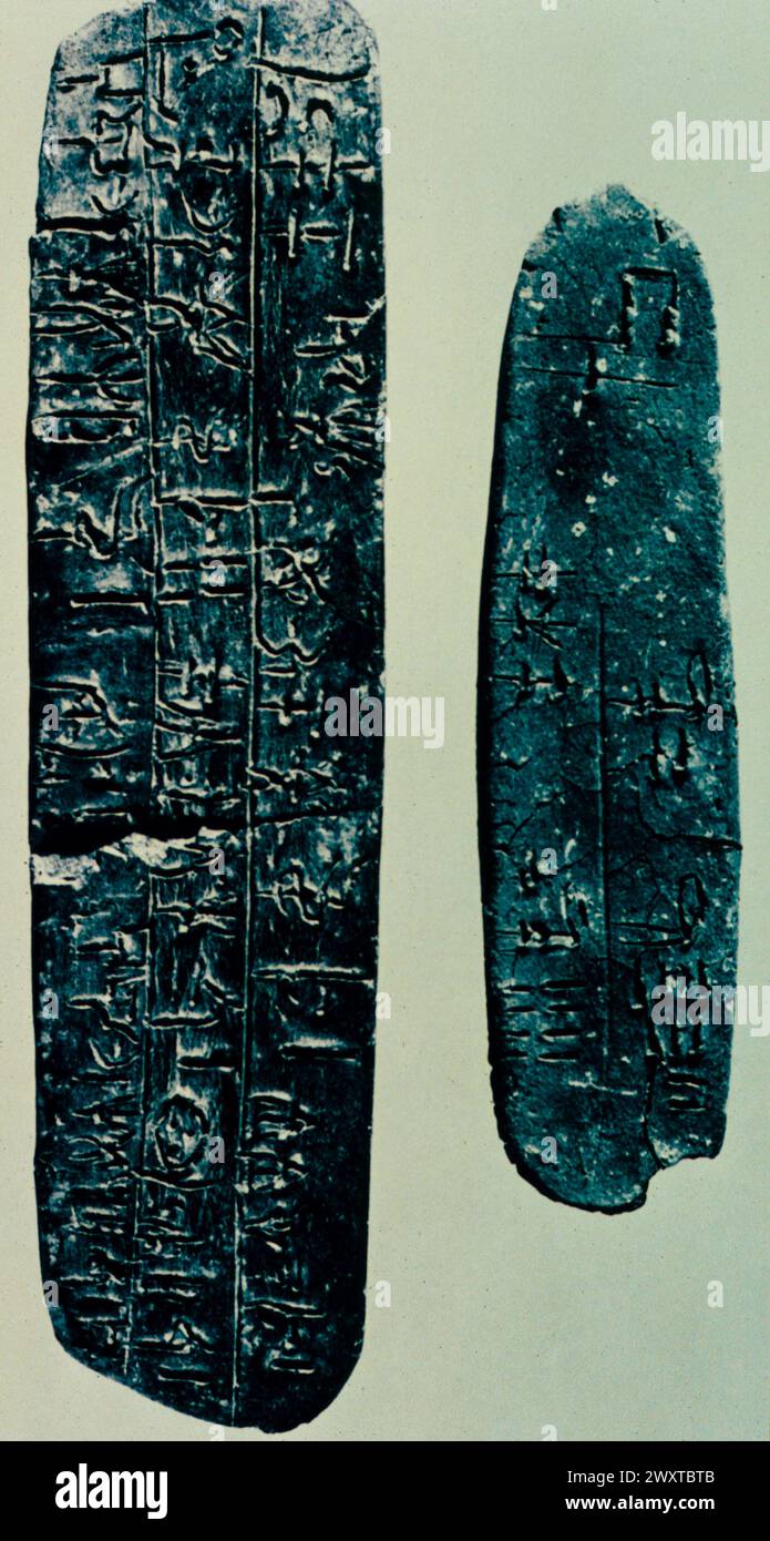 Tontafeln mit mykenischer Schrift Linear B, Kreta, Grece 1400 v. Chr Stockfoto