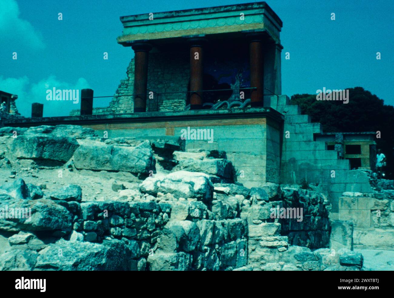 Der Portikus über der Rampe am Palast von König Minos, Kreta, Griechenland 1700 v. Chr Stockfoto