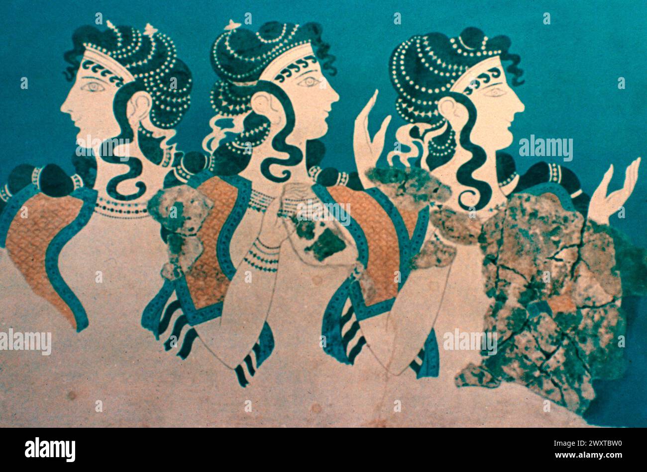 Häupter von drei Frauen, Fresko im Palast von König Minos, Kreta, Griechenland 1700 v. Chr Stockfoto