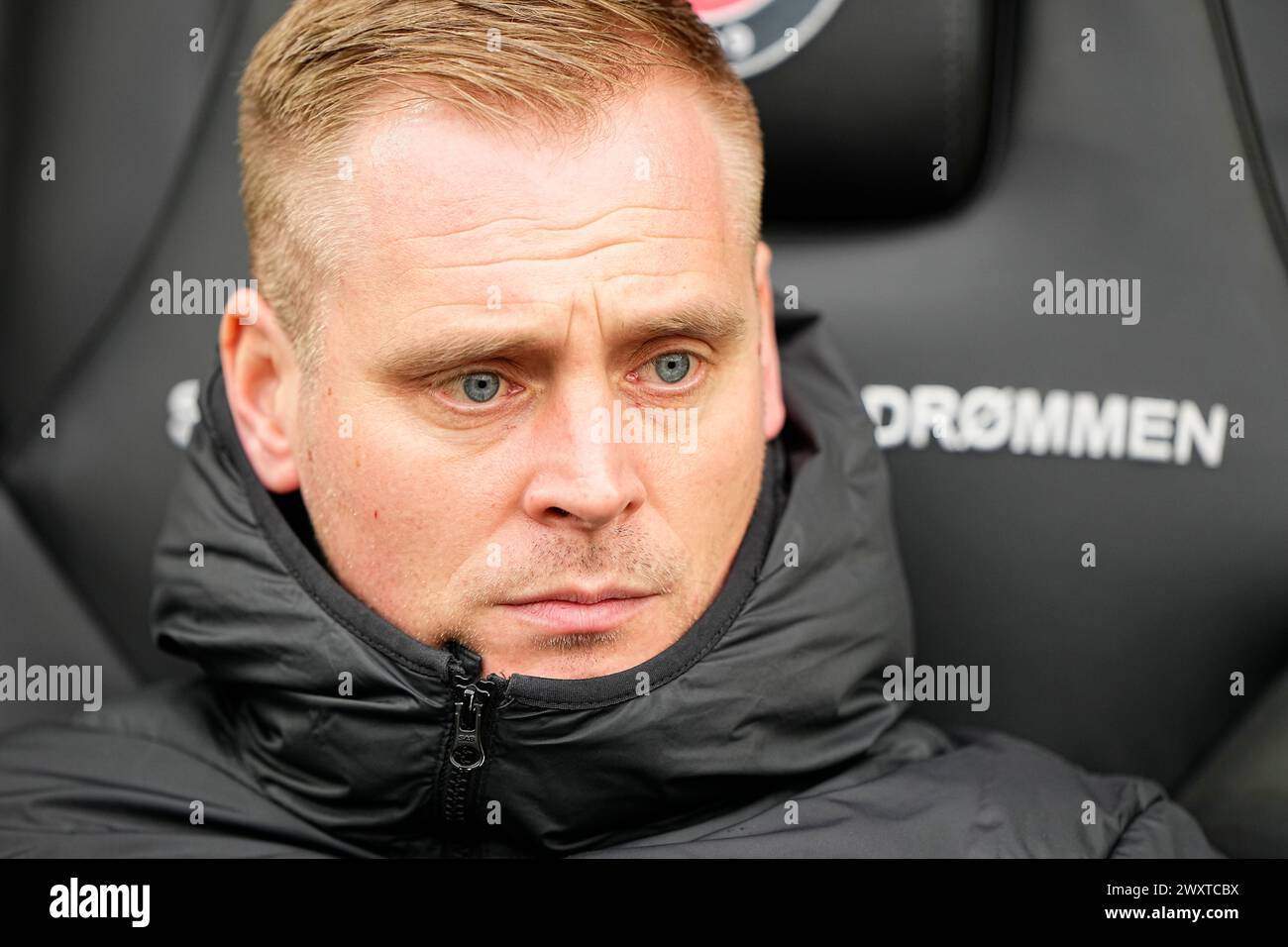 FC Midtjylland trifft am Montag, 1. April 2024 in Herning auf den FC Nordsjaelland in der Super League. FC Midtjylland moeder FC Nordsjaelland i Superligaen i Herning Mandag den 1. april 2024. Stockfoto