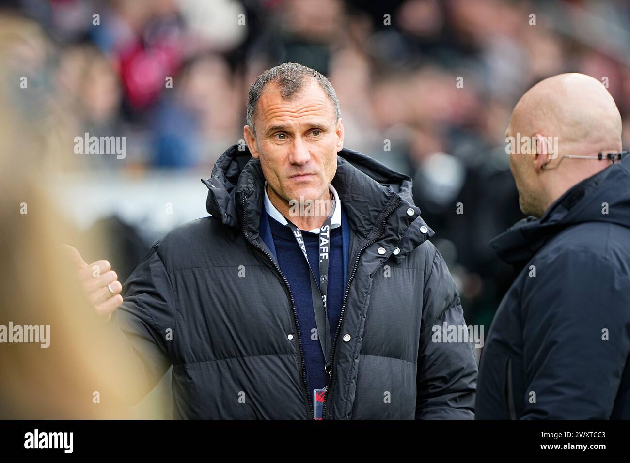 FC Midtjylland trifft am Montag, 1. April 2024 in Herning auf den FC Nordsjaelland in der Super League. FC Midtjylland moeder FC Nordsjaelland i Superligaen i Herning Mandag den 1. april 2024. Stockfoto