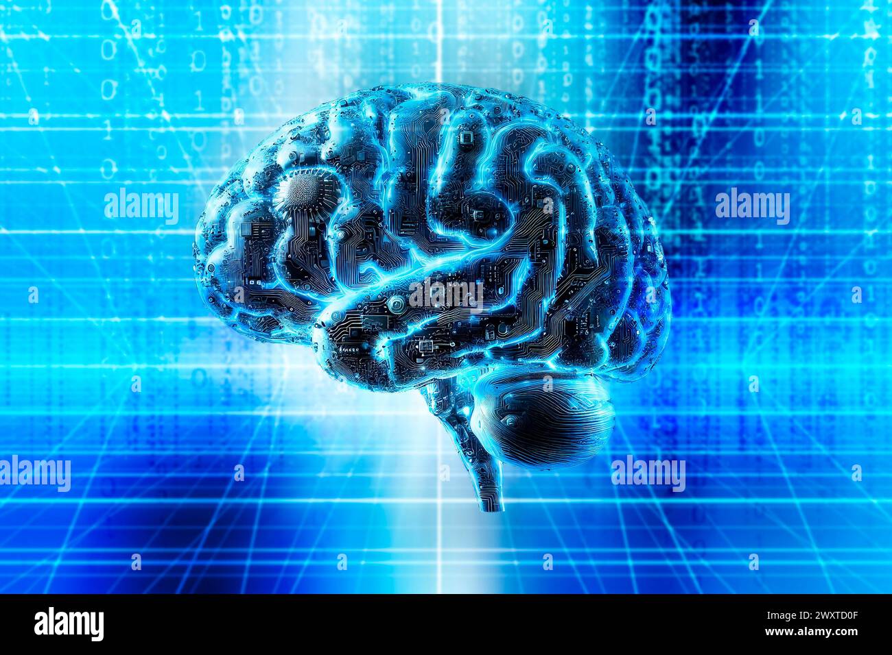 Hintergrund des menschlichen Gehirns und der Technologie Stockfoto