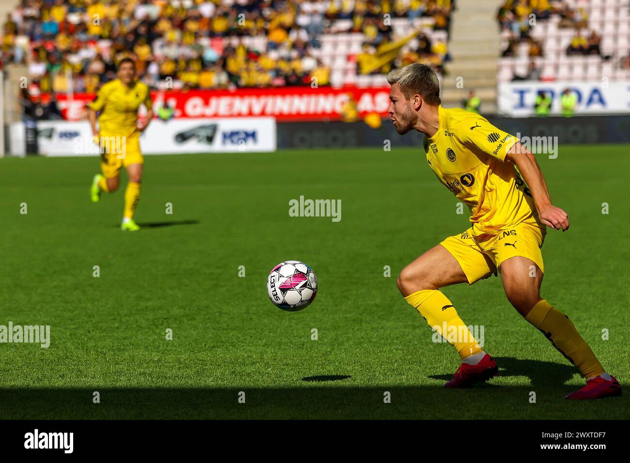 Fredrikstad, Norwegen, 1. April 2024. Bodø/Glimts Fredrik Bjørkan im Eliteserien-Spiel zwischen Fredrikstad und Bodø/Glimt im Fredrikstad-Stadion. Quelle: Frode Arnesen/Alamy Live News Stockfoto