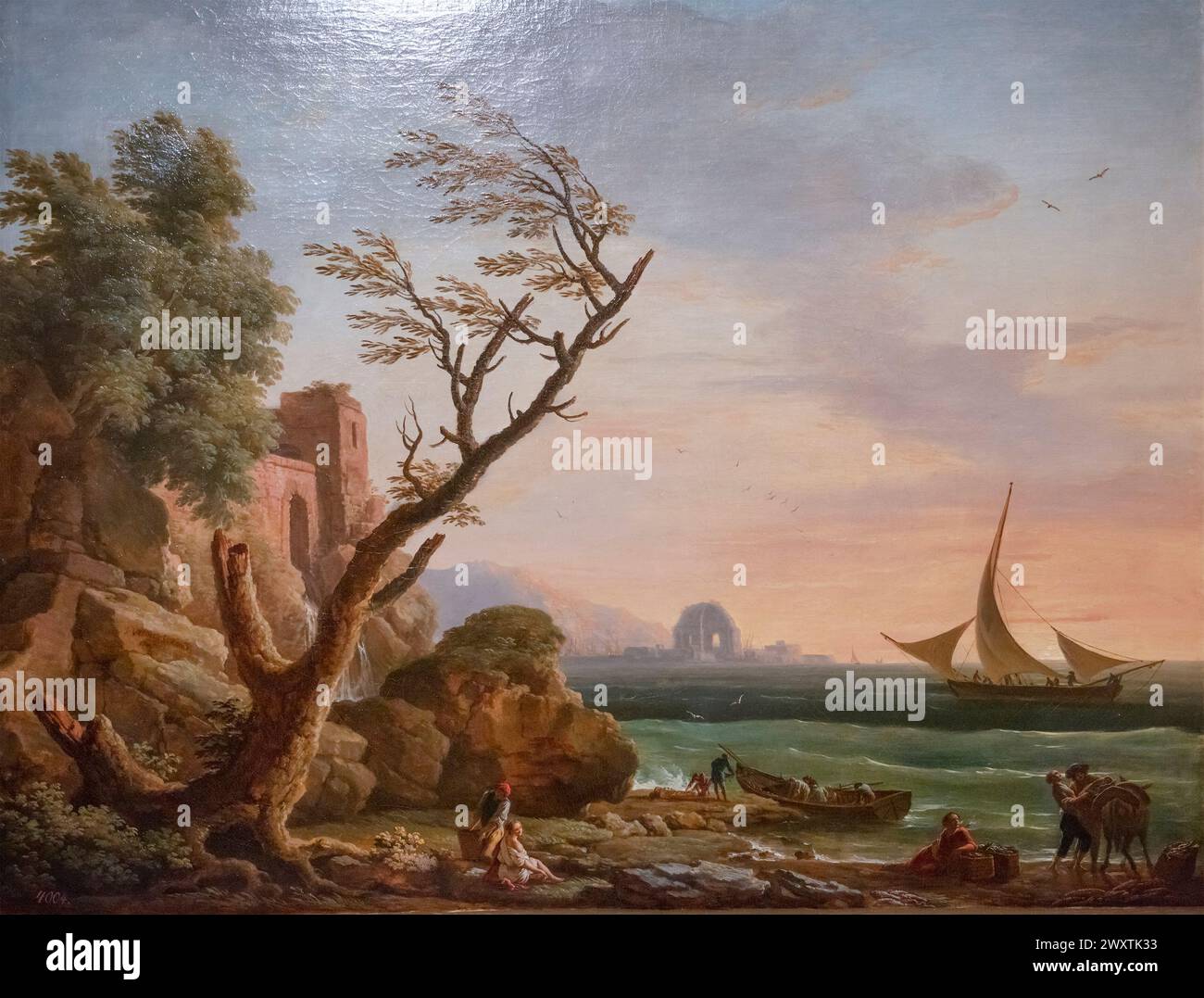 Sonnenaufgang, Gemälde von Claude-Joseph Vernet, 1746, Puschkin Staatliches Museum der Schönen Künste, Moskau, Russland Stockfoto