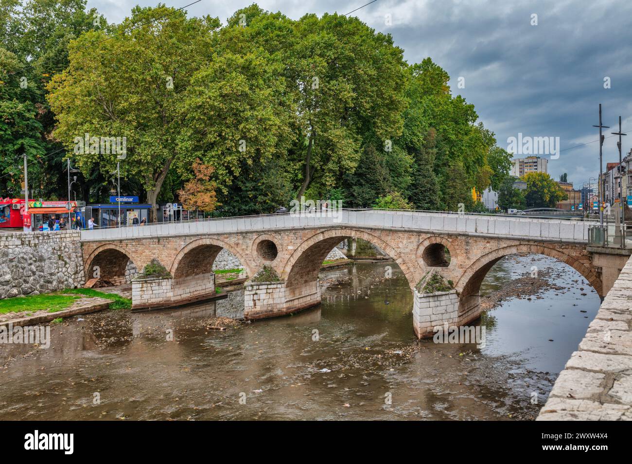 Lateinische Brücke, Ort der Ermordung von Franz Ferdinand, Sarajevo, Bosnien Stockfoto