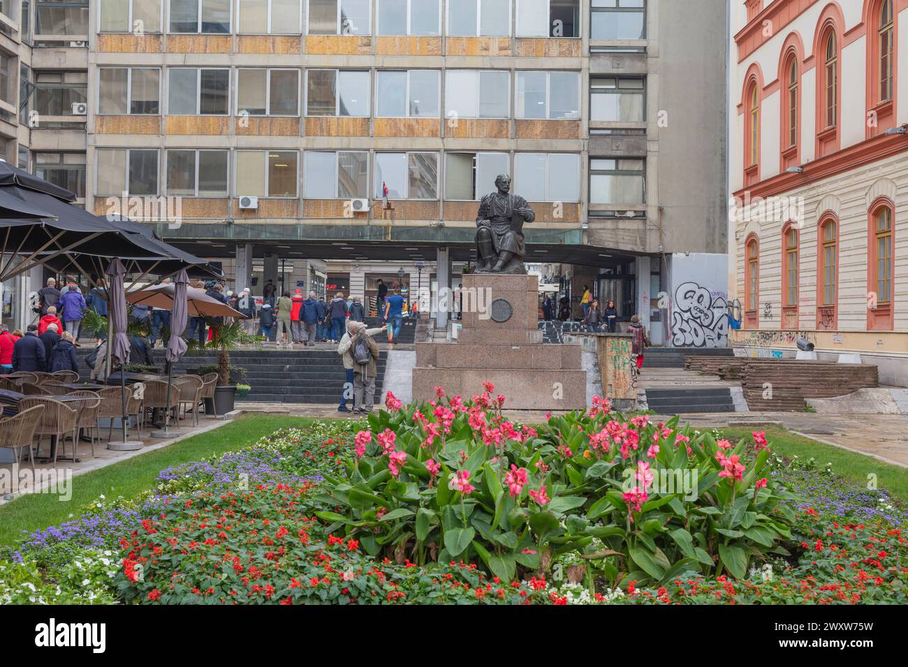 Denkmal für Petar II. Petrovic Njegos, Straße Kneza Mihaila, Belgrad, Serbien Stockfoto