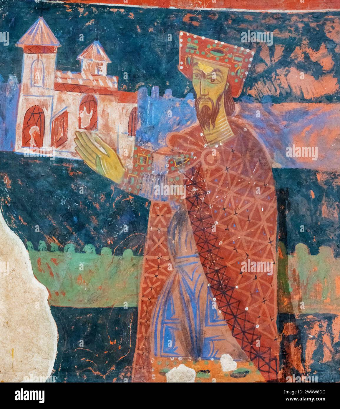 Fresko-Porträt des Königs Mihailo Vojisavljvic, 1080, Kirche des Erzangels Michael, Ston, Kroatien, Nationalmuseum, Belgrad, Serbien Stockfoto