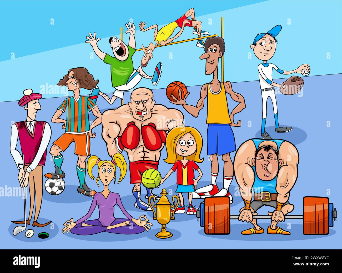 Cartoon Illustration von Sport Disziplinen Menschen Charaktere Gruppe Stock Vektor