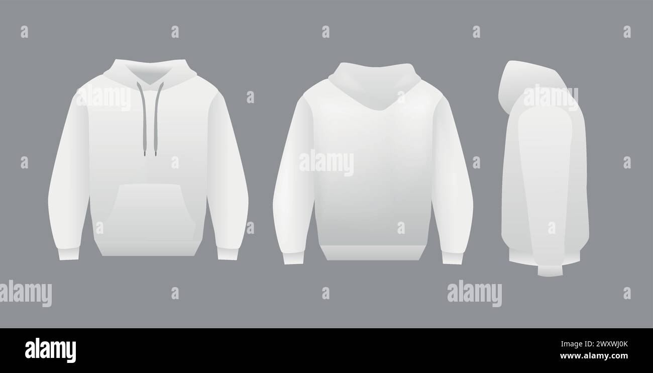 Leere weiße Hoodie-Vorlage. Langärmelige Sweatshirts-Vorlage mit Schneidepfad, zum Drucken Stock Vektor