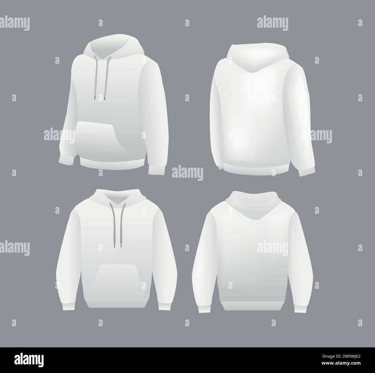 Leere weiße Hoodie-Vorlage. Langärmelige Sweatshirts-Vorlage mit Schneidepfad, zum Drucken Stock Vektor