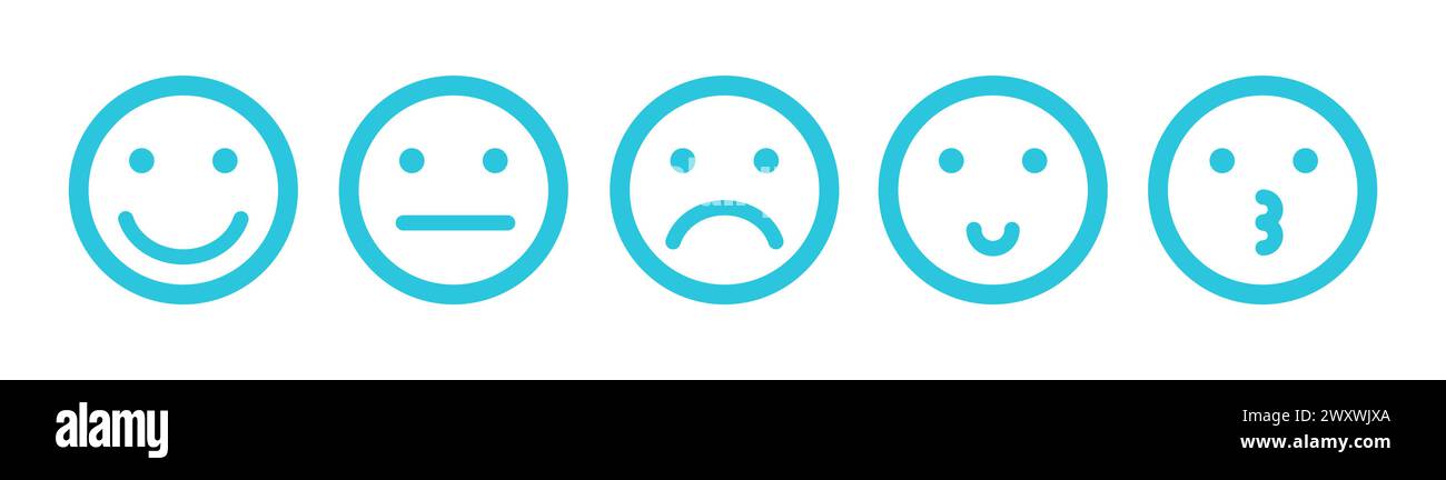 Emotionen Emoji-Symbole, Emoticon-Gefühle, isoliert auf weißem Hintergrund, aus blauem Icon-Set. Stock Vektor