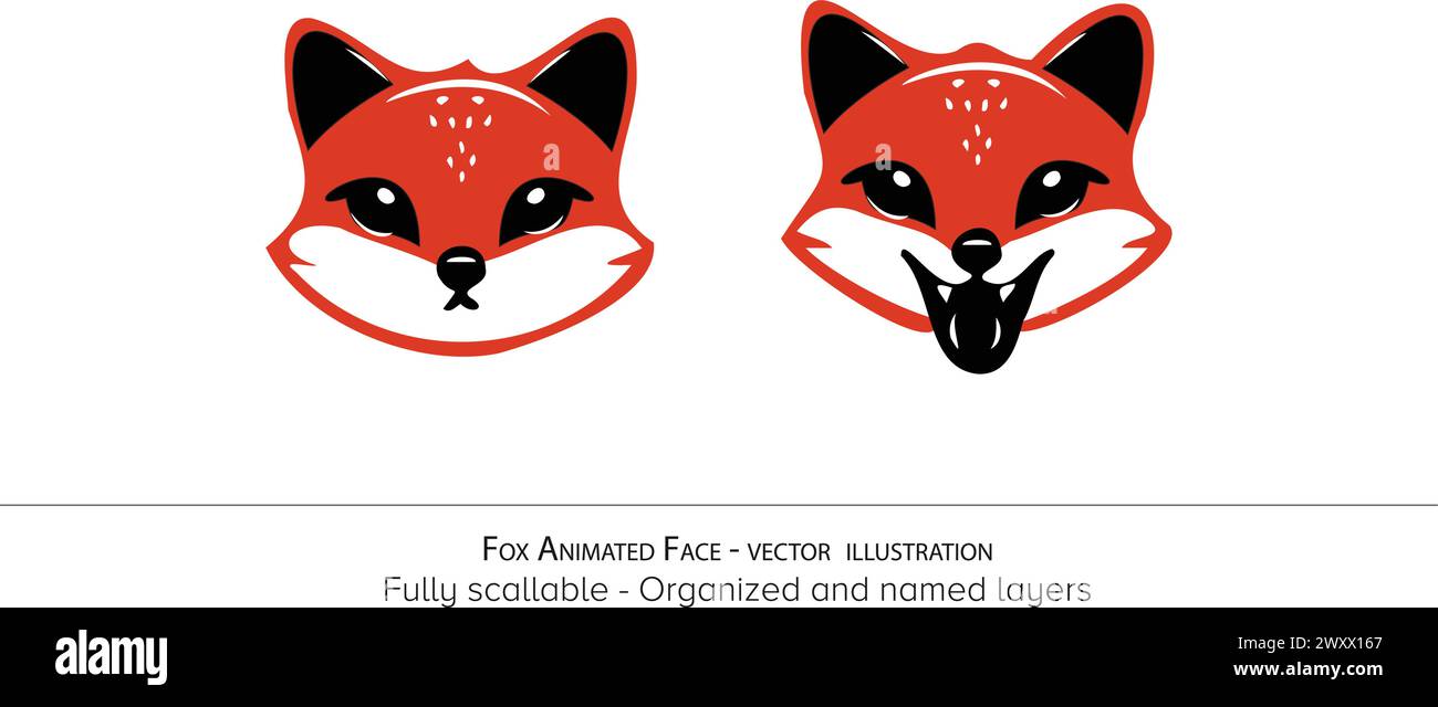 Fox Face Vector Illustration - Vektor Illustration - detaillierter Vektor - realistische Tiere - organisierte Ebenen und Animation bereit Vektor. Stock Vektor
