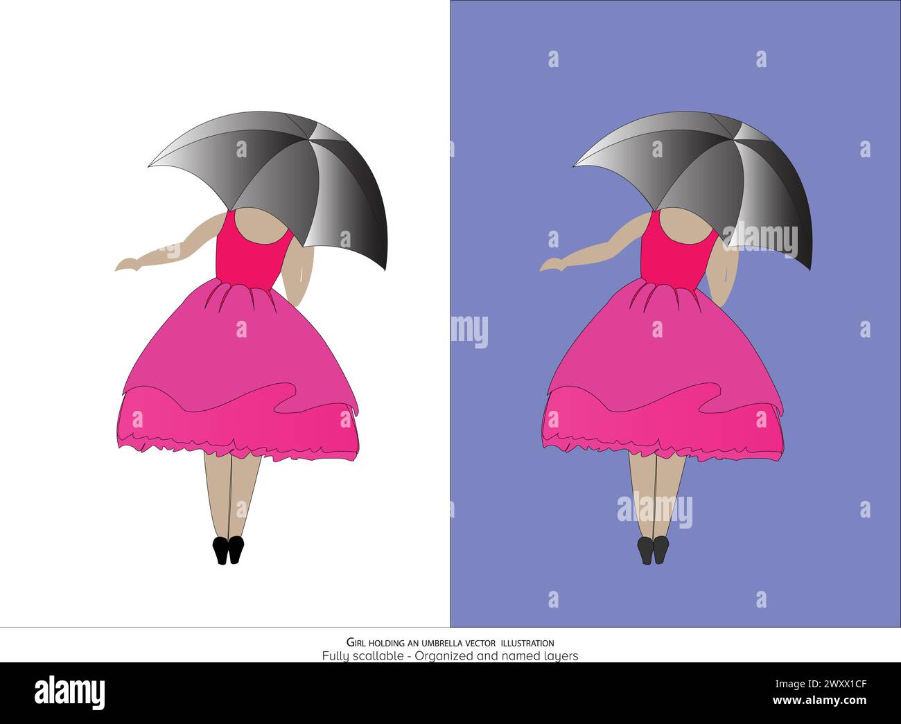Mädchen mit einem Regenschirm - Mädchen genießt Vektorillustration, animierte und organisierte Schichten. Animation von Zeichnungen für Kinder bereit Stock Vektor