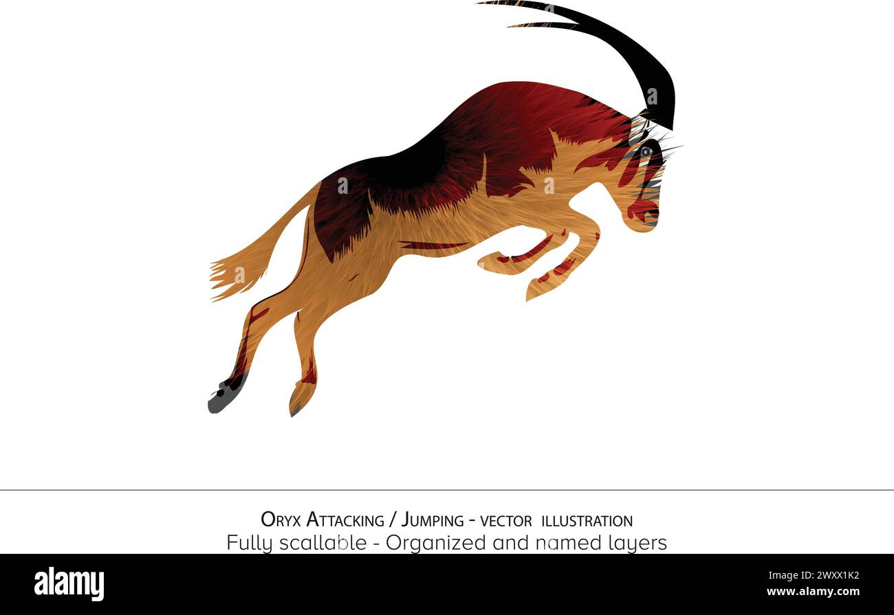 Oryx Attacking - Oryx Jumping Vektor Illustration - detaillierter Vektor - realistische Tiere - organisierte Schichten und Animationsvektor bereit. Stock Vektor
