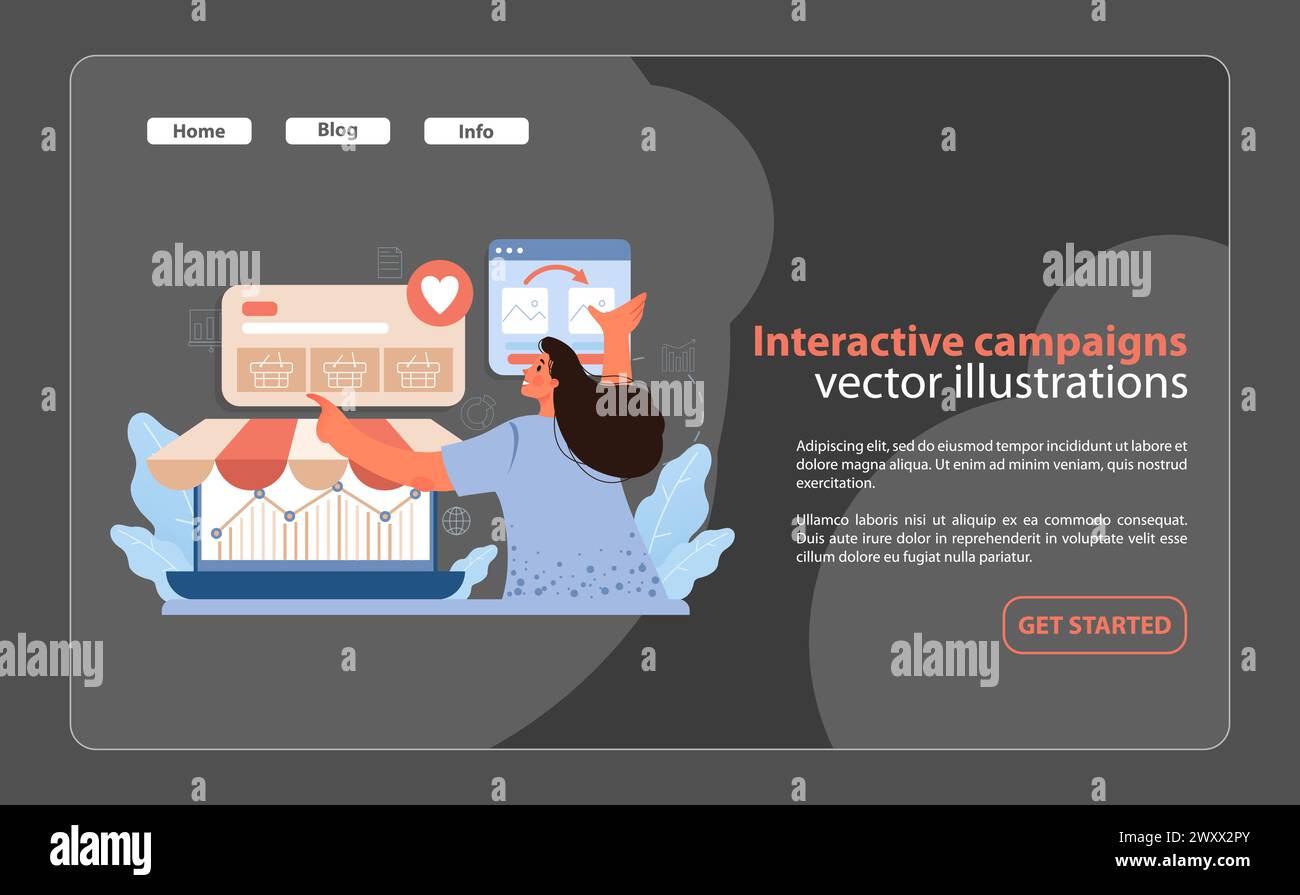 Interaktive Kampagnen zur Kundenbindung. Ansprechendes visuelles Bild eines Marketingspezialisten, der interaktive Kampagnen organisiert, um die aktive Beteiligung und das Feedback des Kunden zu fördern. Stock Vektor