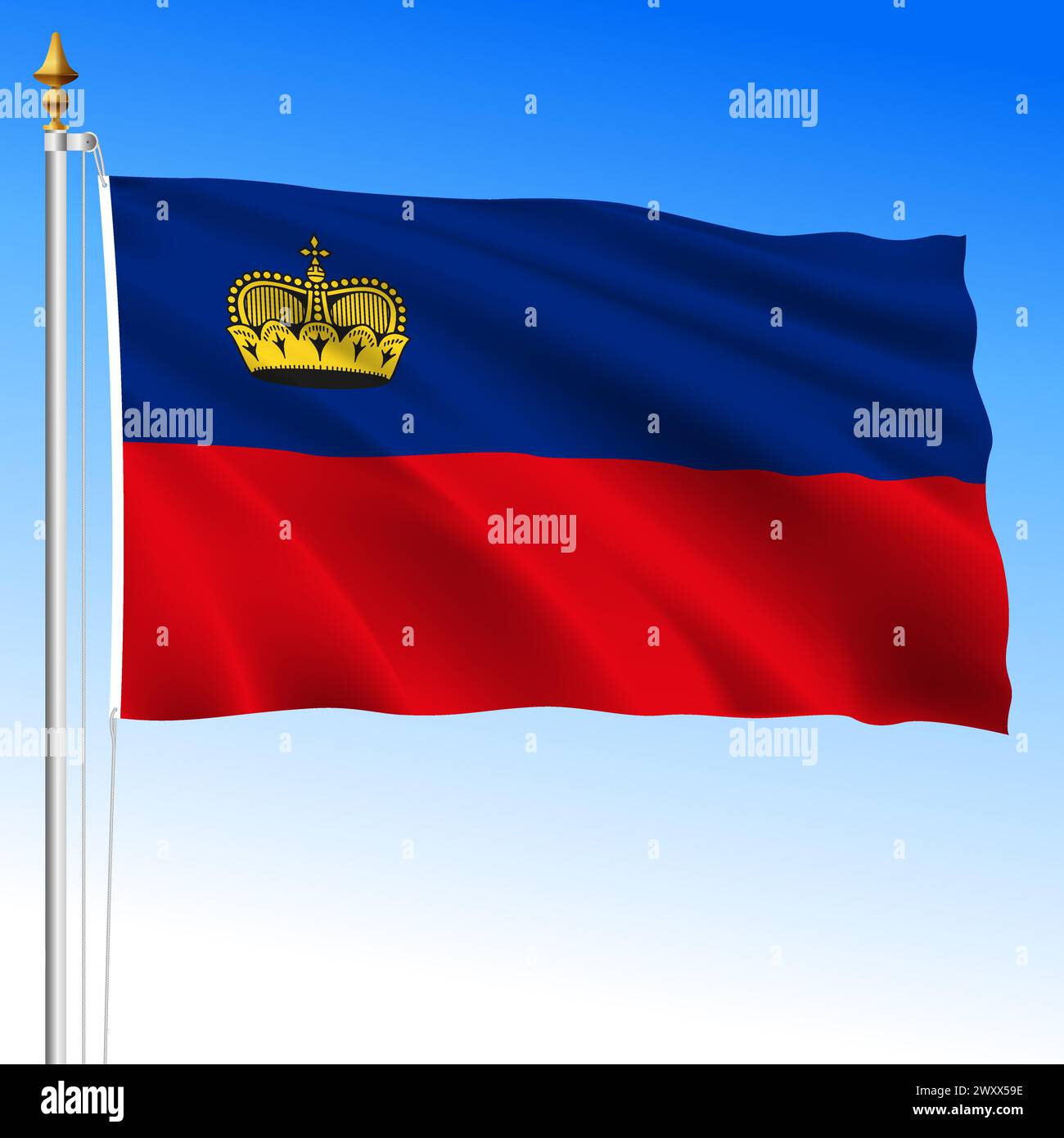 Liechtensteinische Staatsflagge des Fürstentums, europäisches Land, Vektorillustration Stock Vektor