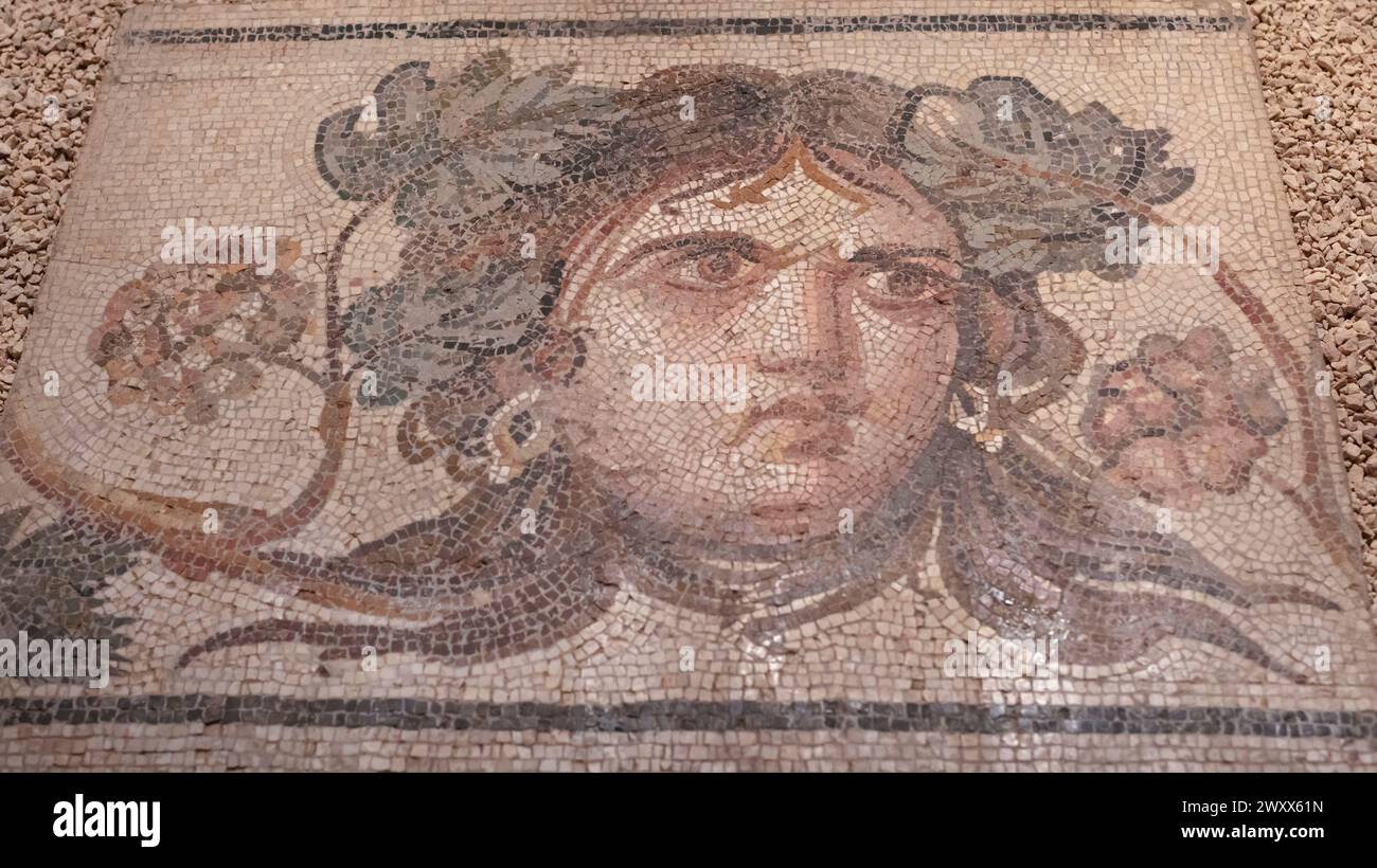 Frauenporträtmosaik, Zeugma Mosaikmuseum, Gaziantep, Provinz Gaziantep, Türkei Stockfoto