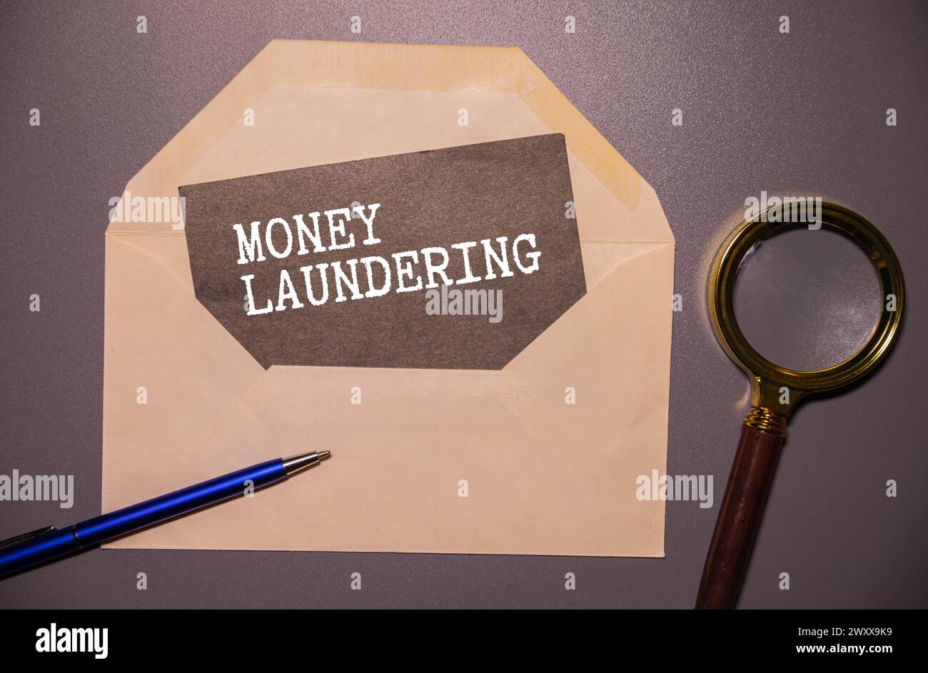 Handschrift des Textes: Geldwäsche. Stockfoto