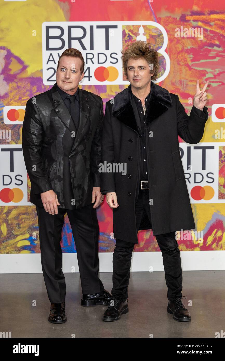 Celebs nehmen an den Brit Awards 2024 im O2 Teil mit: Tré Cool, Billie Joe Armstrong von Green Day Where: London, United Kingdom When: 02. März 2024 Credit: Phil Lewis/WENN Stockfoto