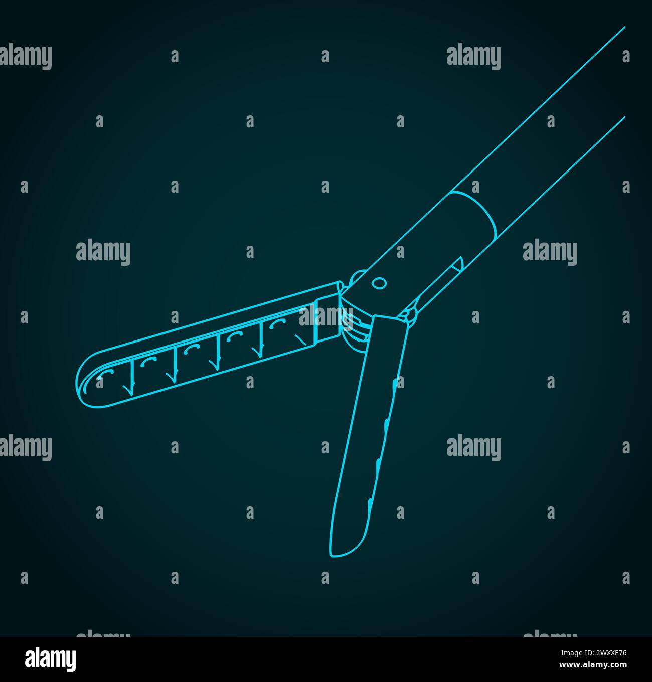 Stilisierte Vektordarstellung des isometrischen Blueprints eines Biopsiekopfes Stock Vektor