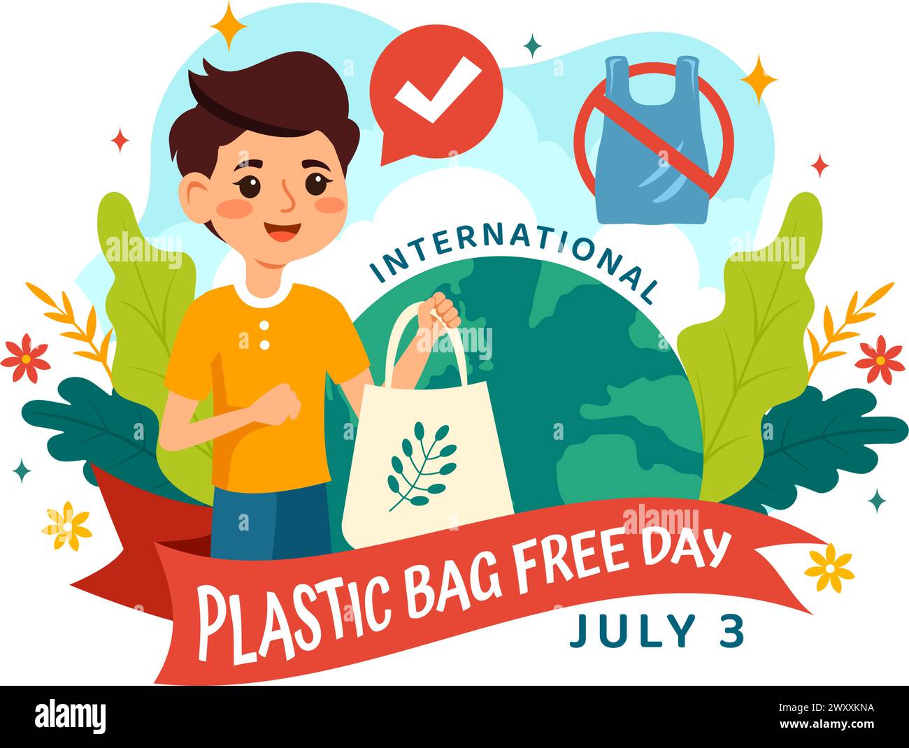 Internationale Plastiktüte Freie Tag Vektor-Illustration am 3. Juli mit Go Green, Save Earth und Ocean in Eco Lifestyle Flat Cartoon Hintergrund Stock Vektor